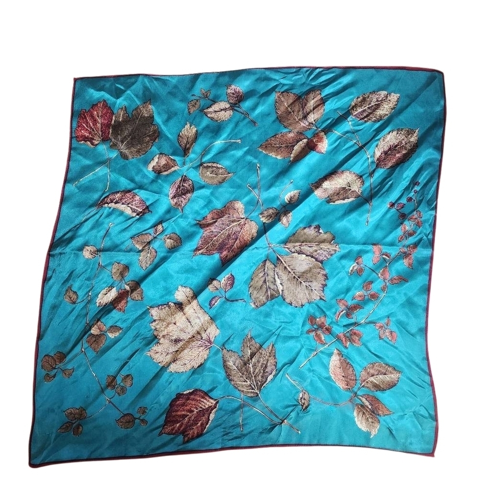 Vintage Green, Red, & Brown Fall Leaves Silk Scarf